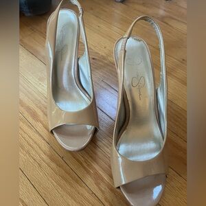 Jessica Simpson open-toe strappy heels nude color size 9
